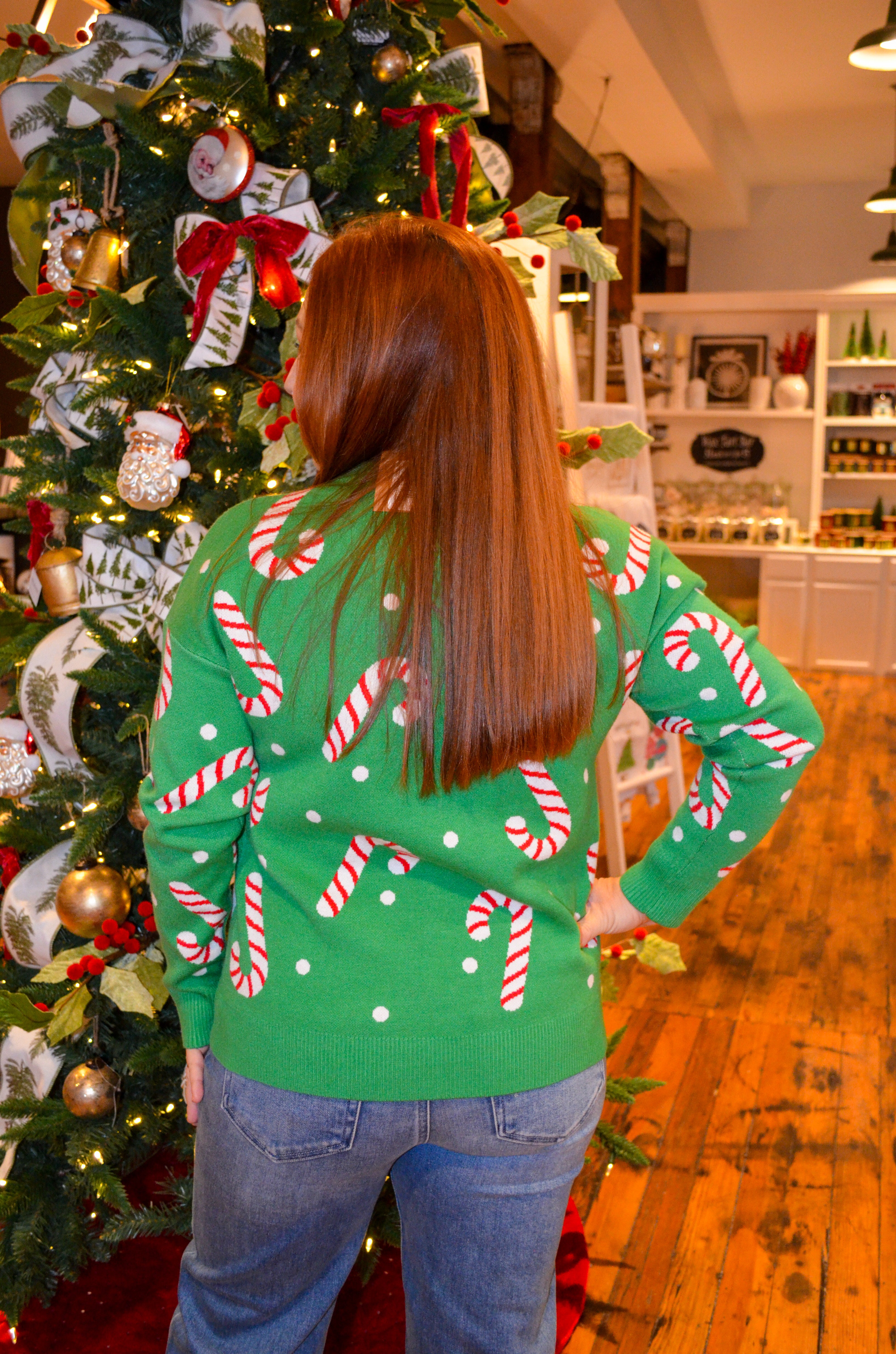 Be Merry Candy Cane Sweater in Green
