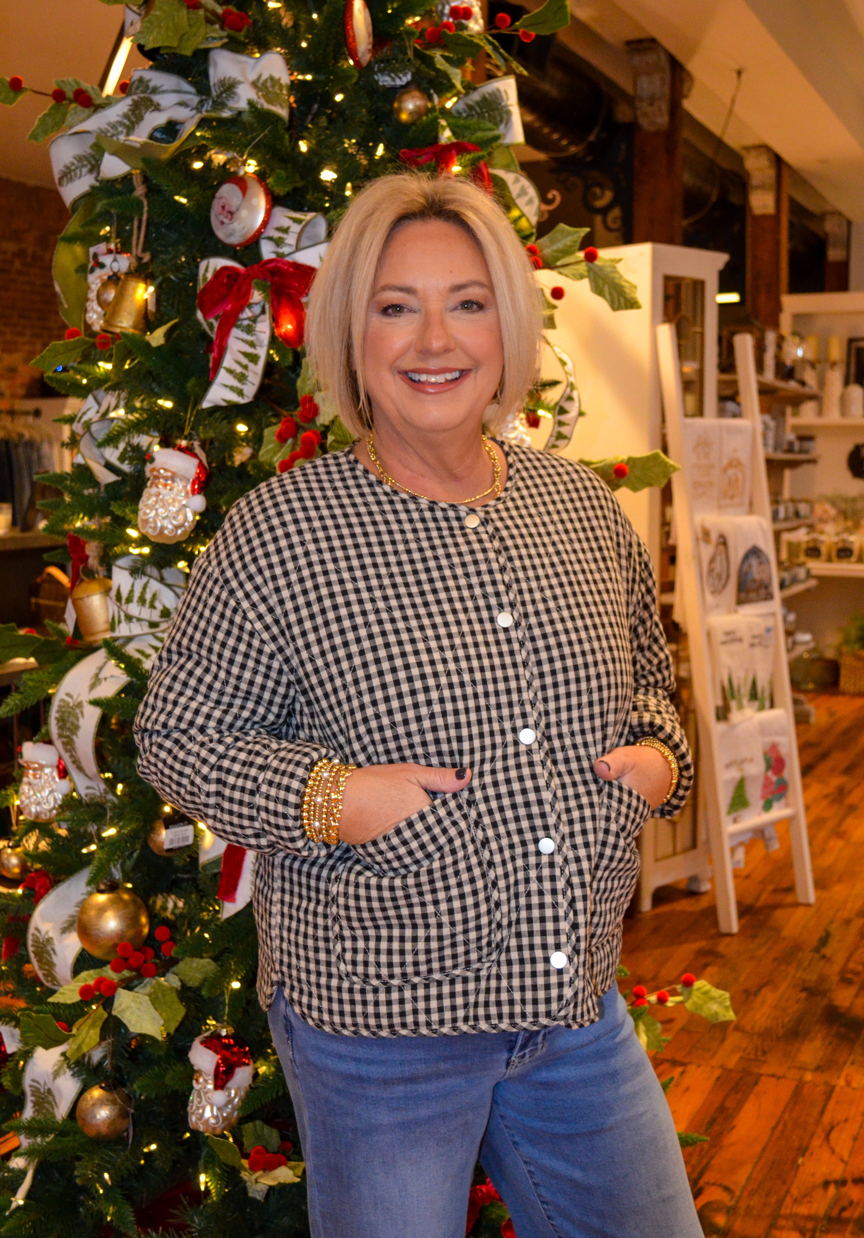 Checkered Dreams Quilted Jacket in Black