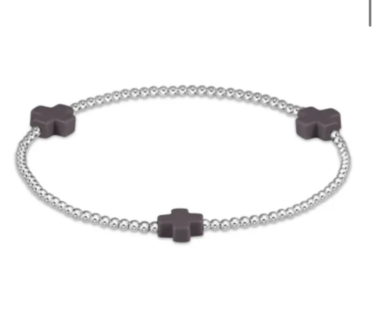 Signature Cross Sterling Pattern 2mm Bead Bracelet - Charcoal