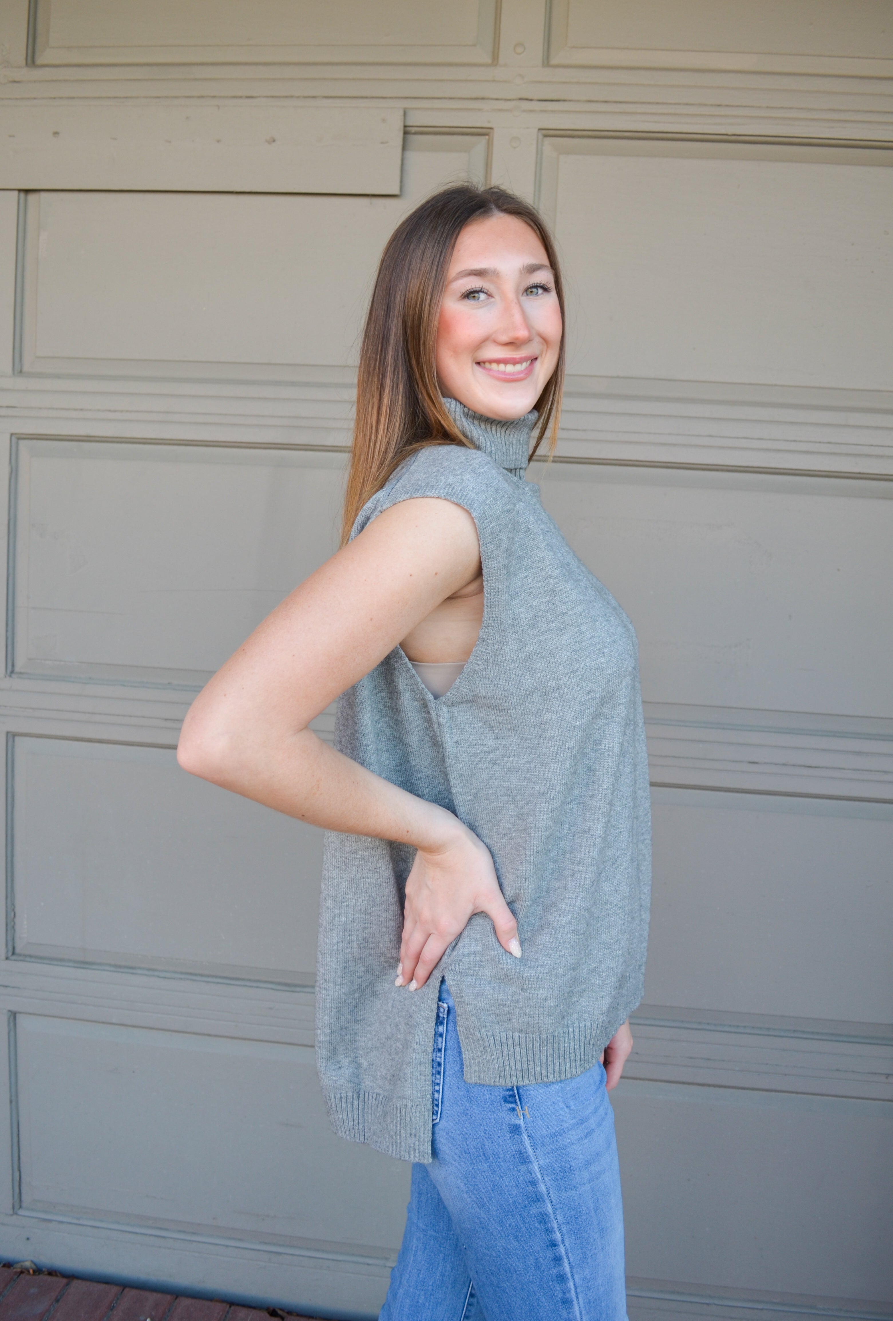 Gray Pointing Forward Umgee Sweater Vest