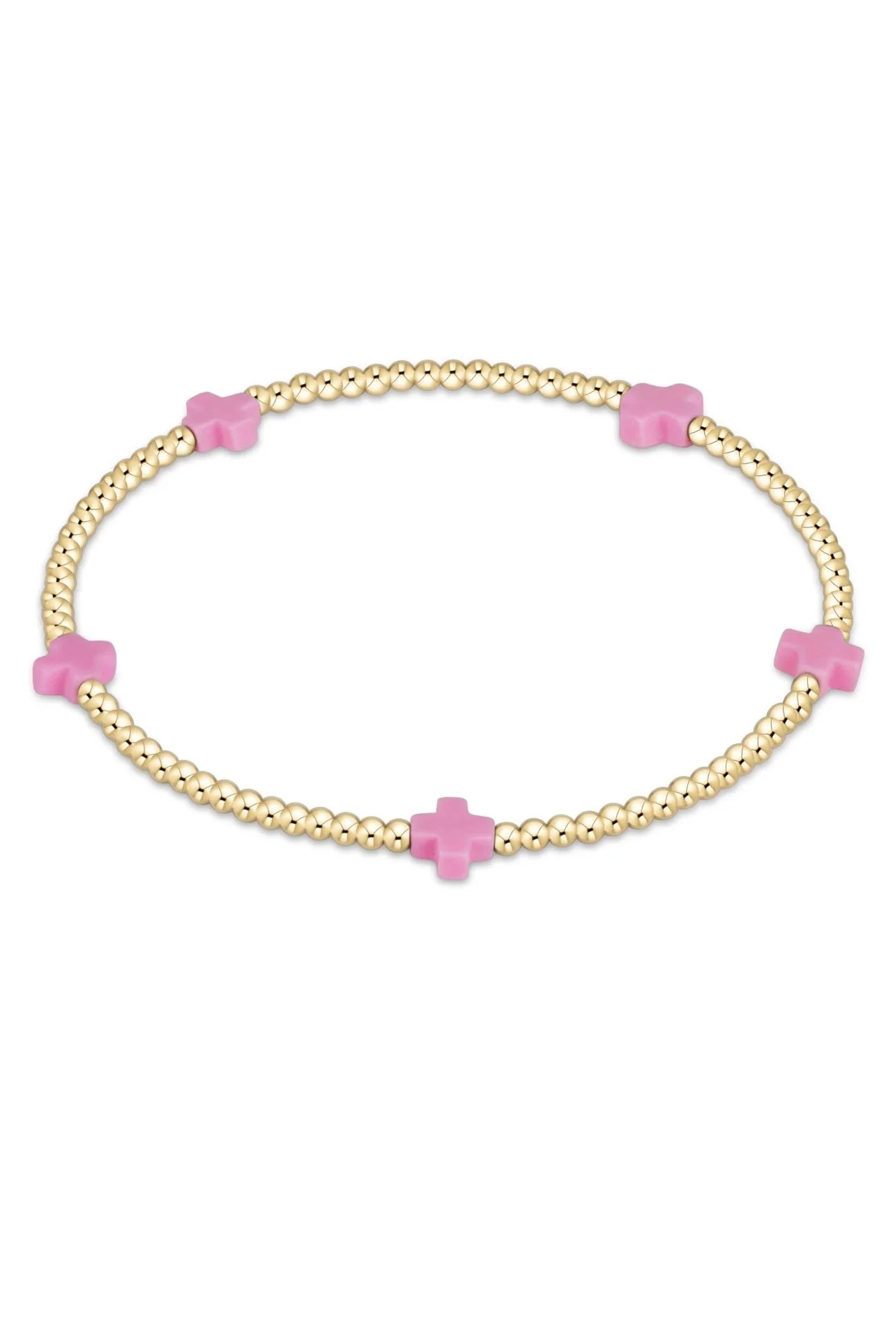 Egirl Signature Cross Small Gold Pattern 2mm Bead Bracelet-Pink