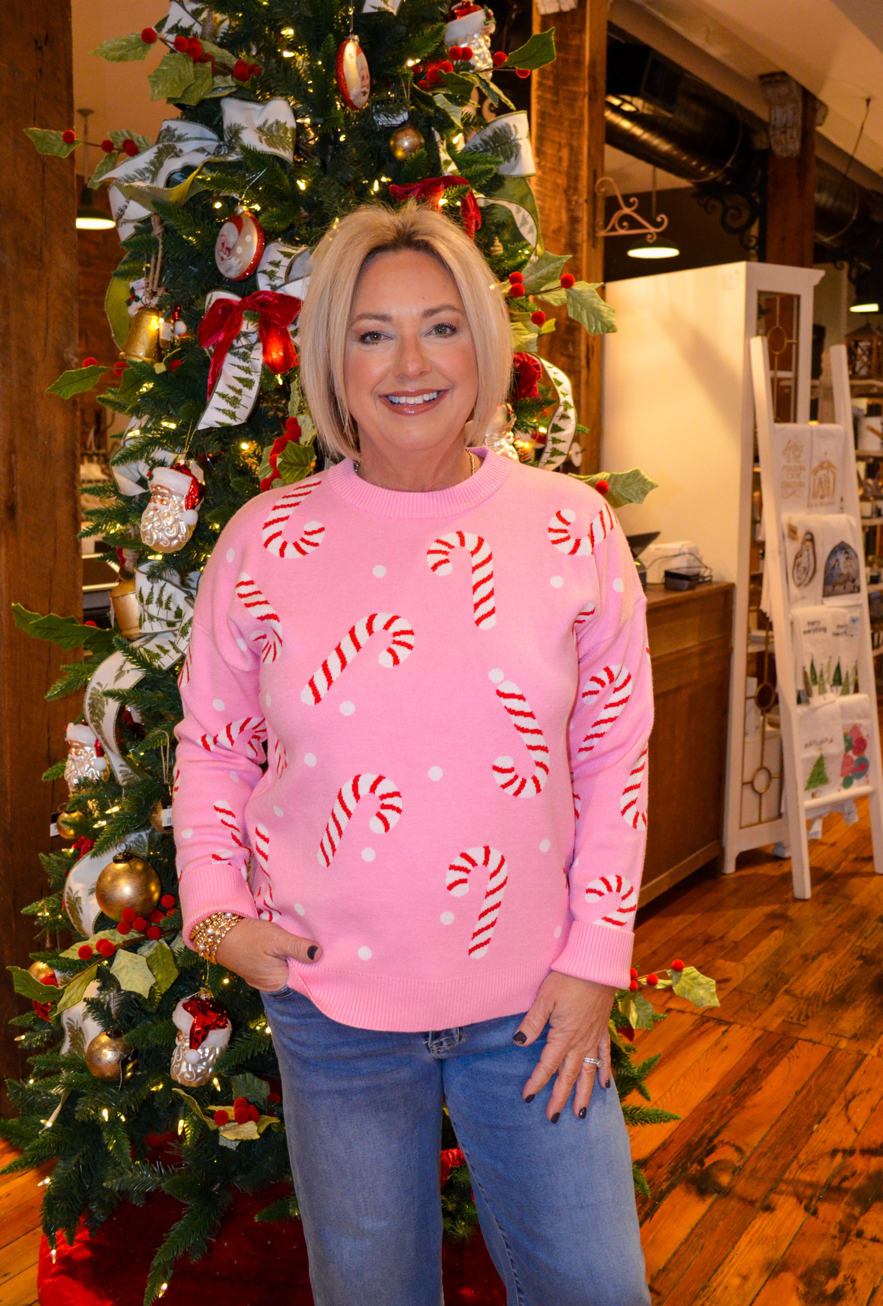Be Merry Candy Cane Sweater in Pink