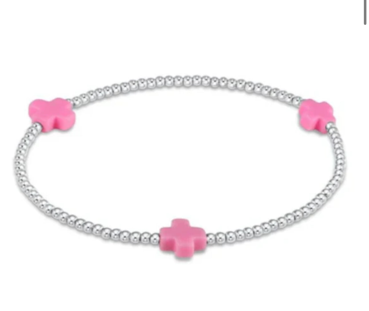Signature Cross Sterling Pattern 2mm Bead Bracelet - Bright Pink