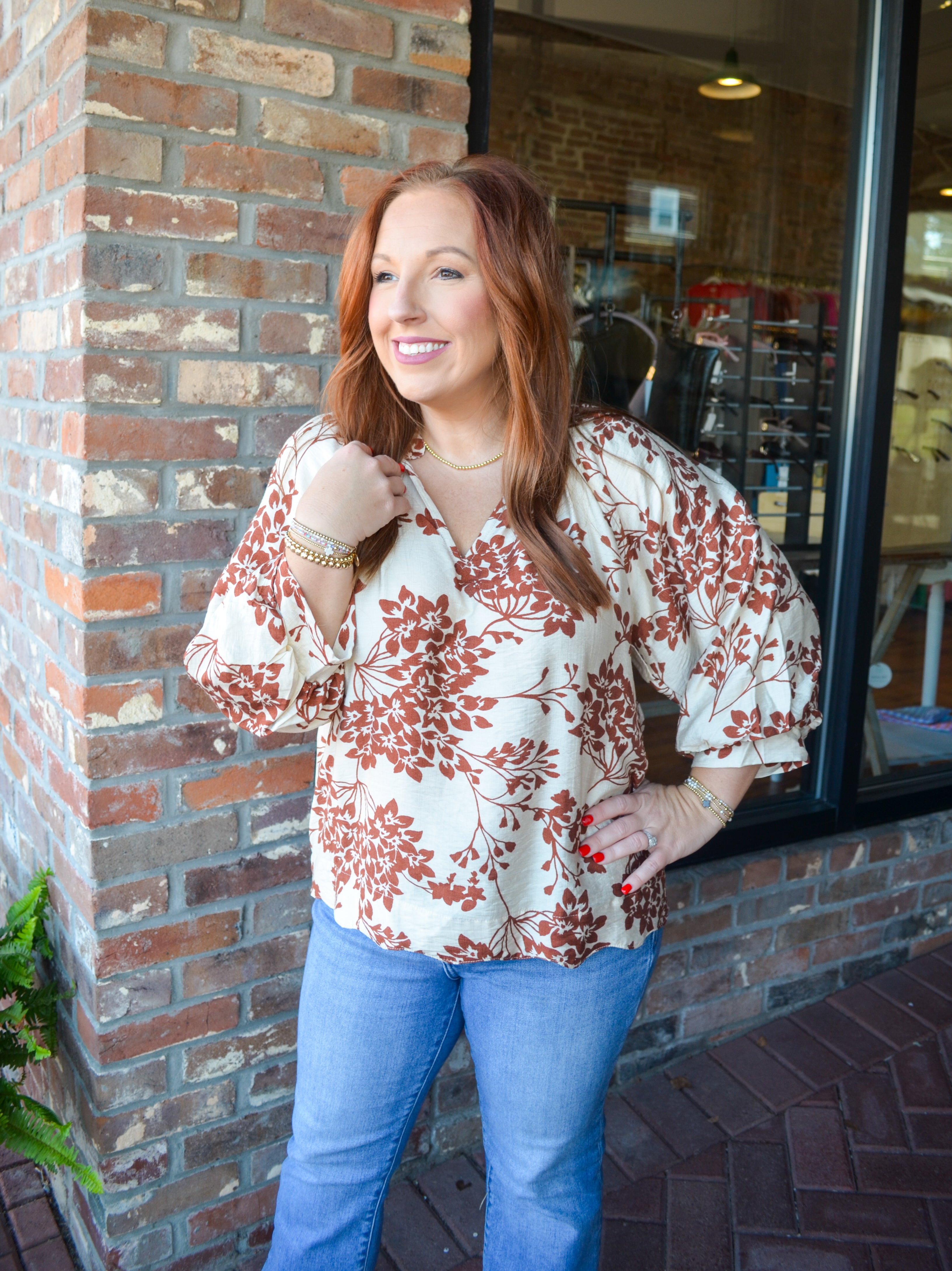 Falling For Floral Caramel Umgee Top
