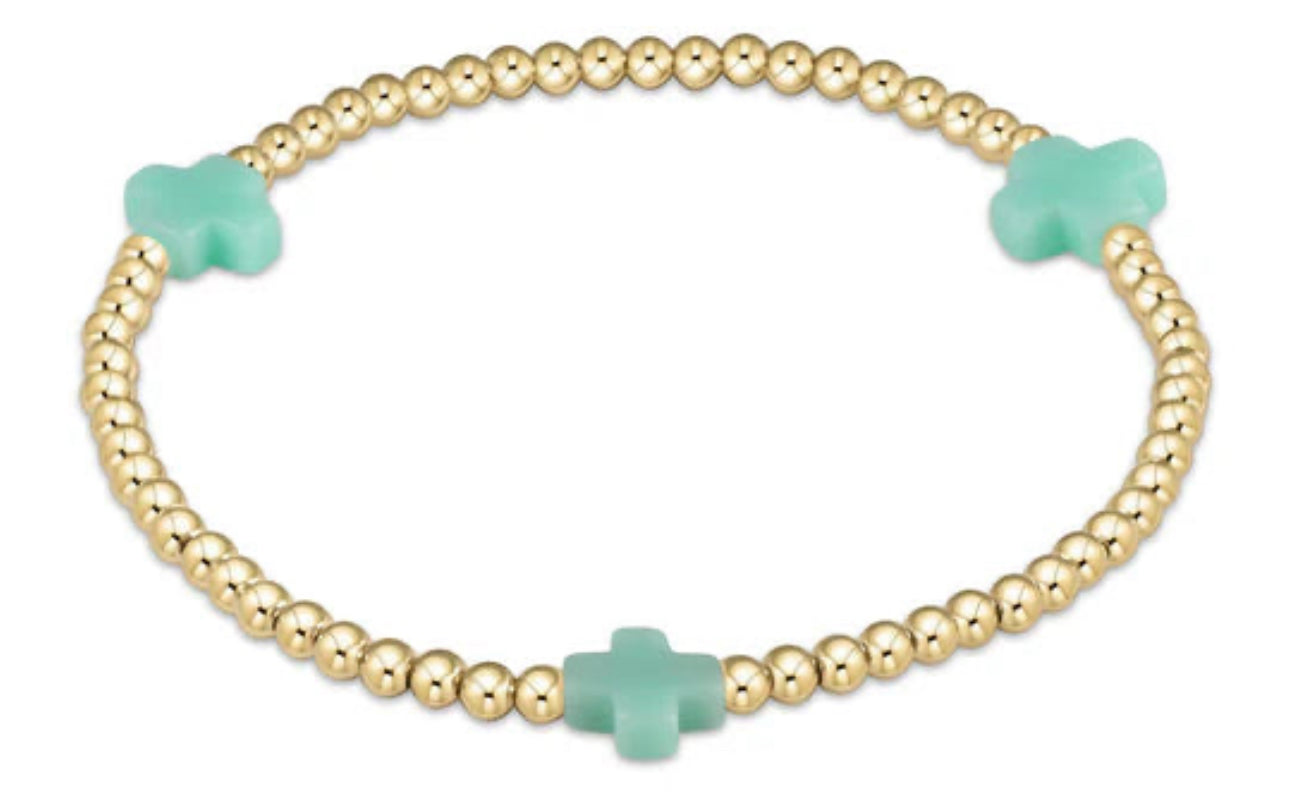 Egirl Signature Cross Gold Pattern 3mm Bead Bracelet - Mint