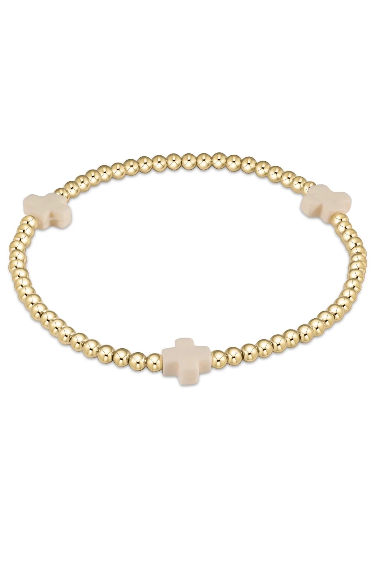 Egirl Signature Cross Gold Pattern 3mm Bead Bracelet - Off-White