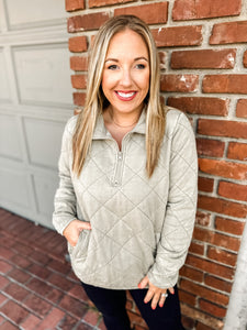 Quilted Mineral Wash Half Zip Pullover