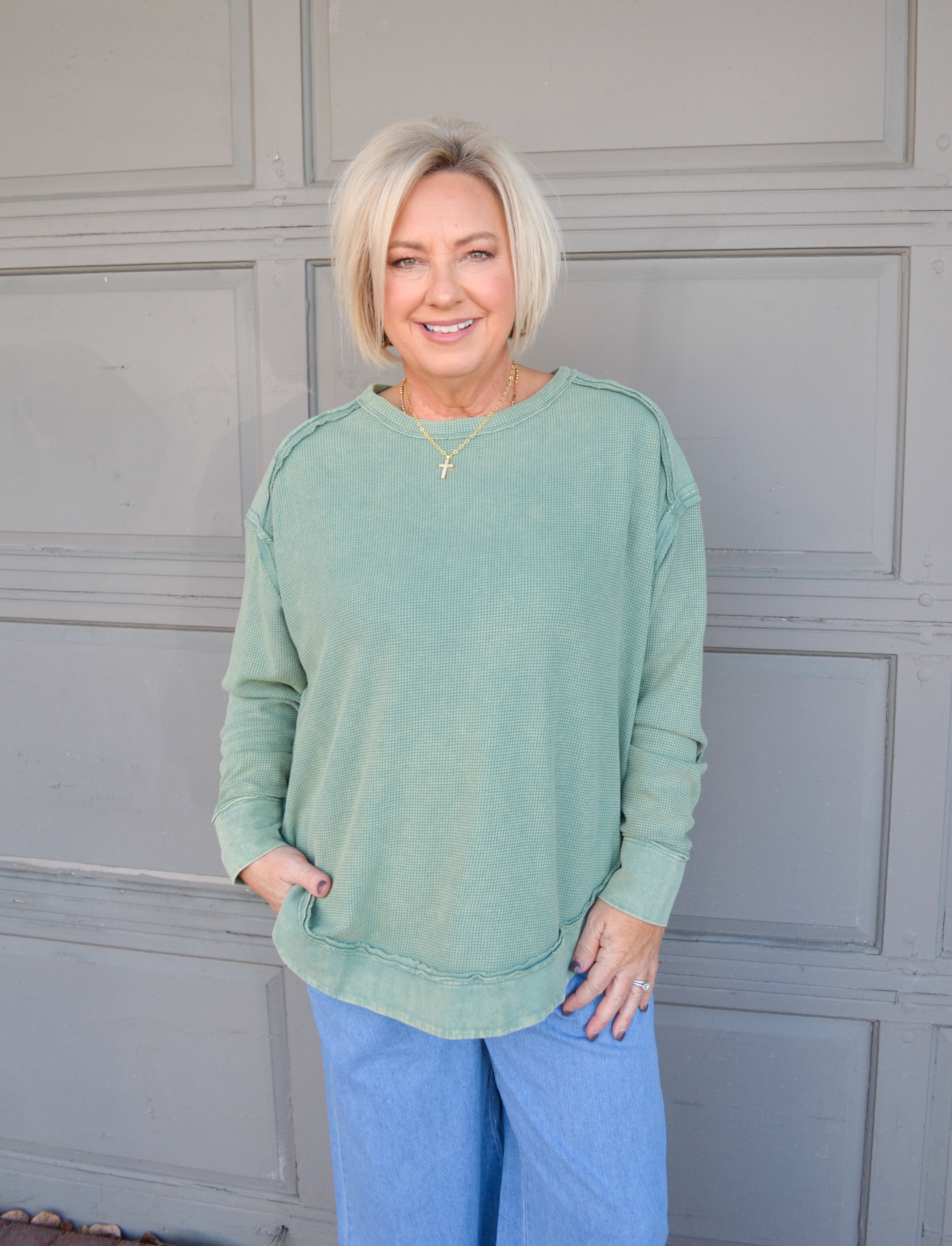 Cozy Cues Pullover in Sage