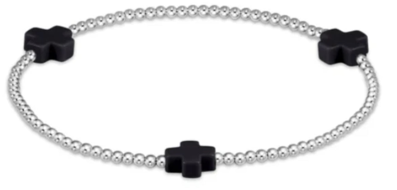 Signature Cross Sterling Pattern 2mm Bead Bracelet-Onyx