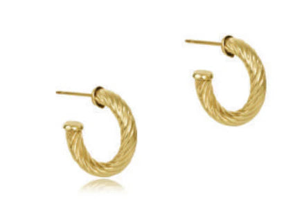 Round Gold 0.5" Post Hoop 4mm Textured Twist