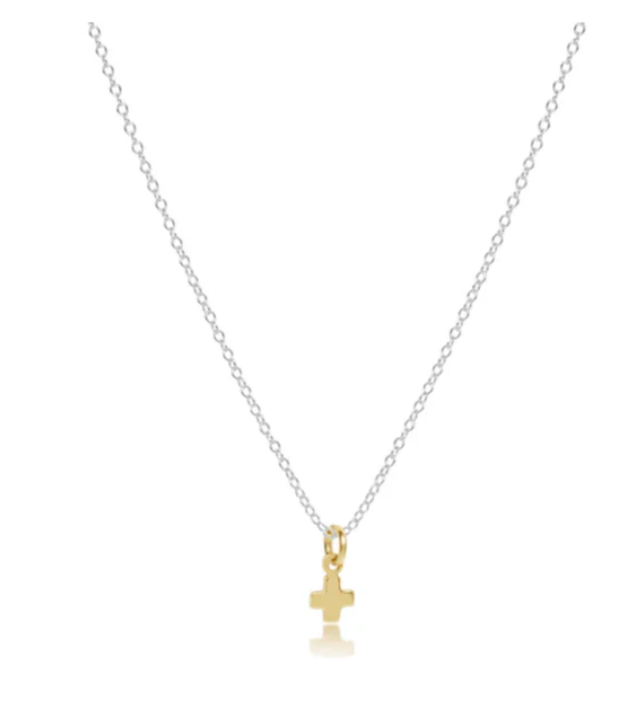 16" Necklace Sterling Mixed Metal - Signature Cross Small Gold Charm
