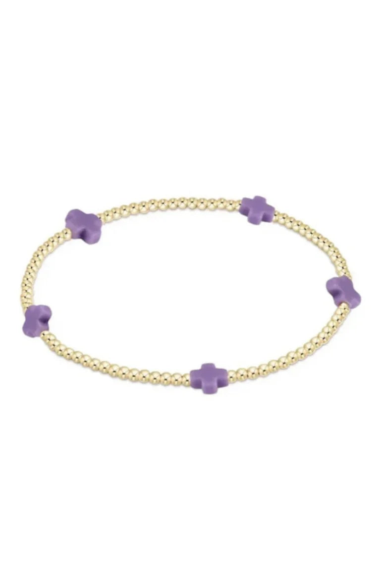 Egirl Signature Cross Small Gold Pattern 2mm Bead Bracelet-Purple