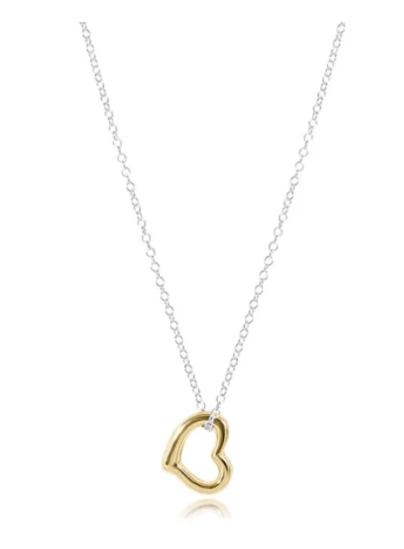 16" Necklace Sterling Mixed Metal - Love Gold Charm