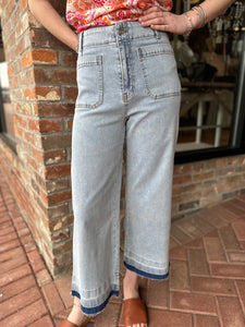 Mineral Washed Denim Cropped Pants