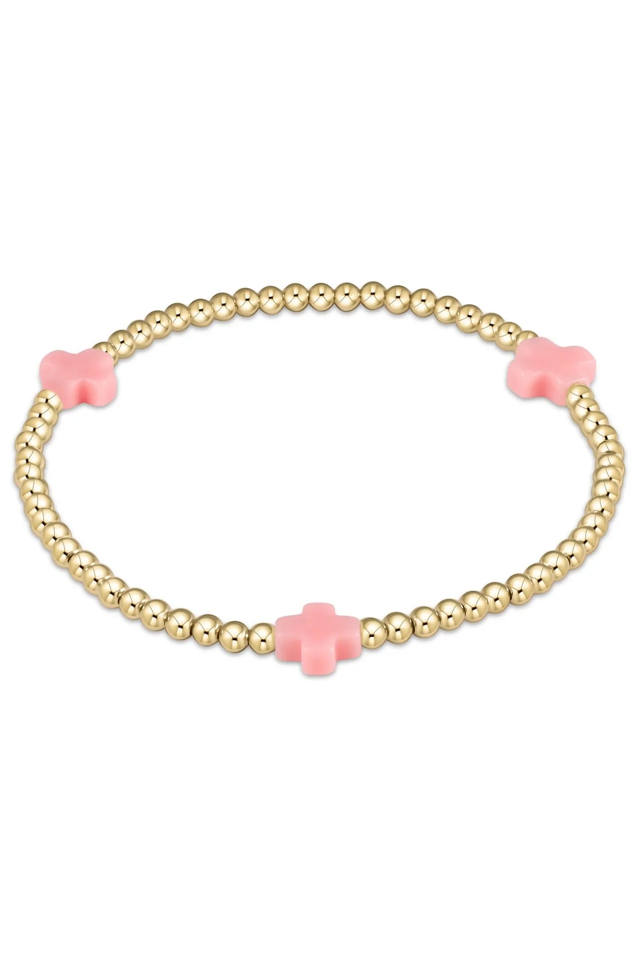Egirl Signature Cross Gold Pattern 3mm Bead Bracelet - Pink