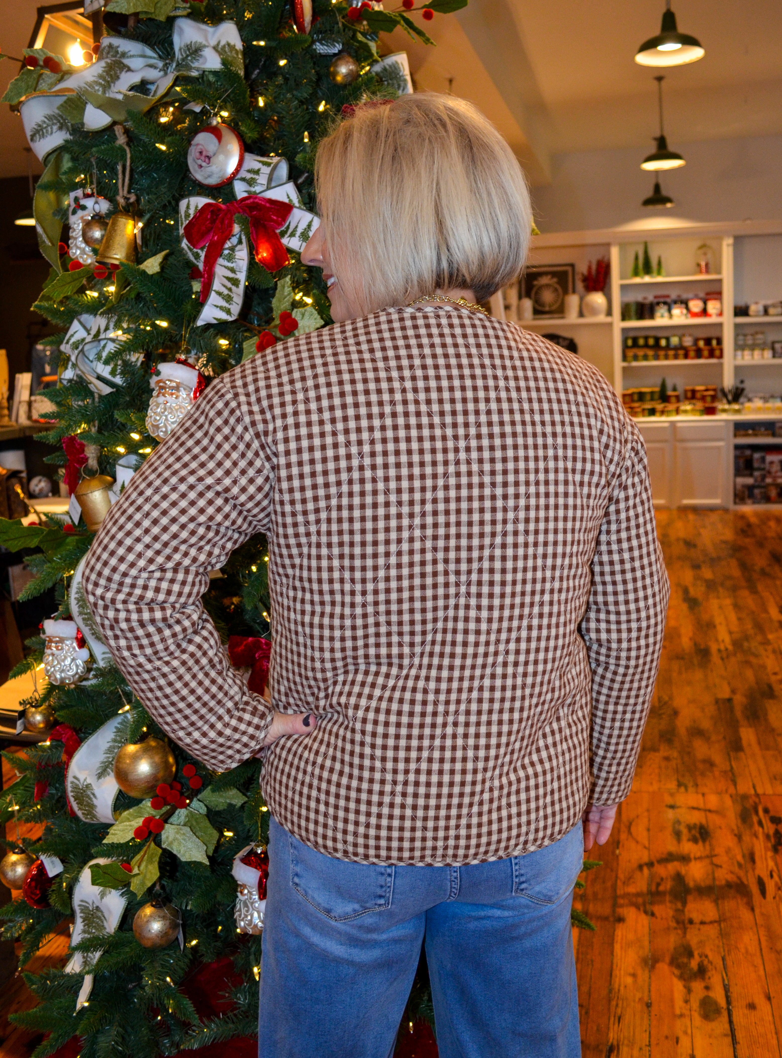 Checkered Dreams Quilted Jacket in Brown