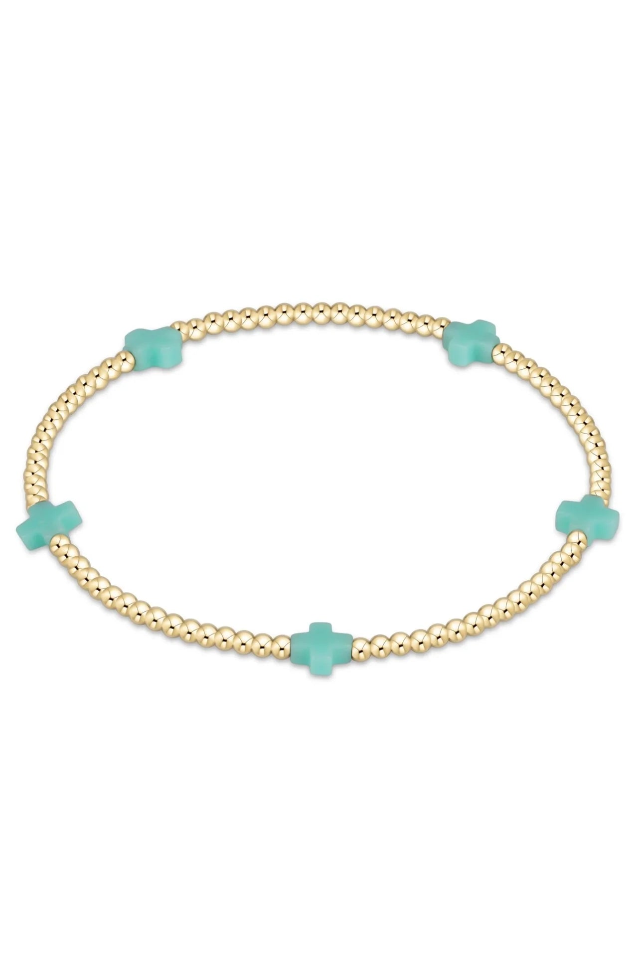 Egirl Signature Cross Small Gold Pattern 2mm Bead Bracelet-Mint
