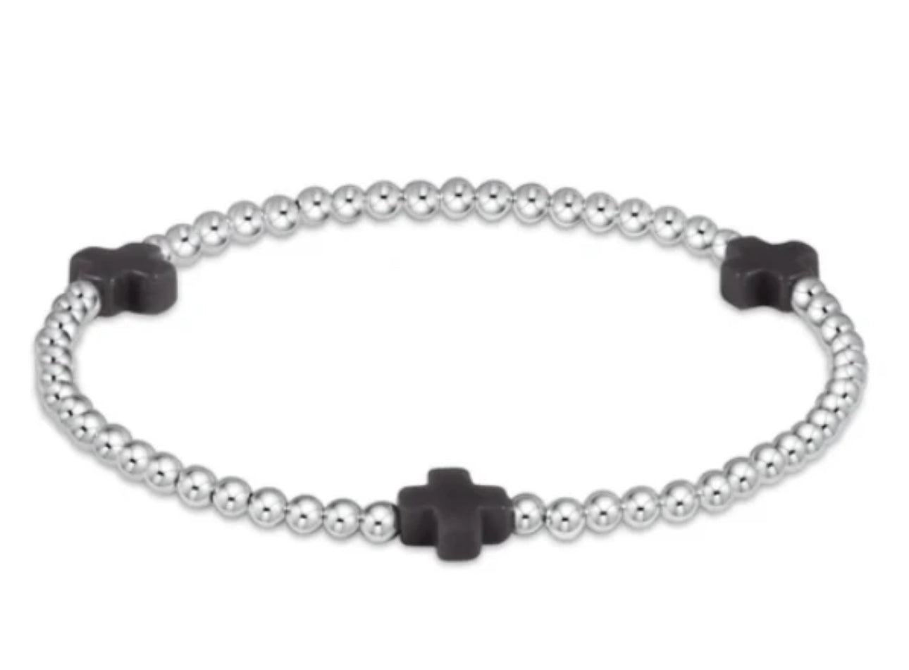 Signature Cross Sterling Pattern 3mm Bead Bracelet-Charcoal