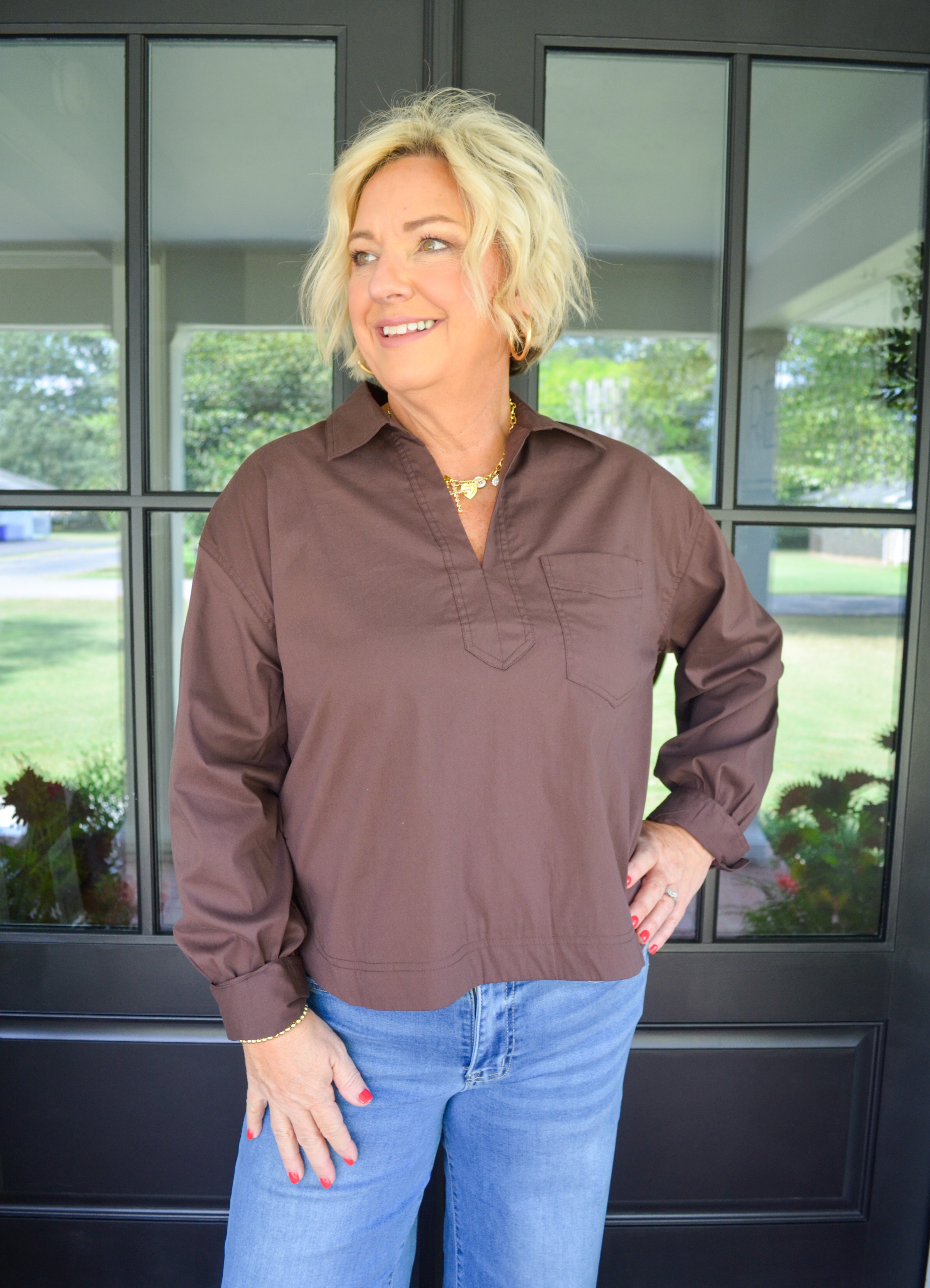 Sunday Hangout Top in Brown