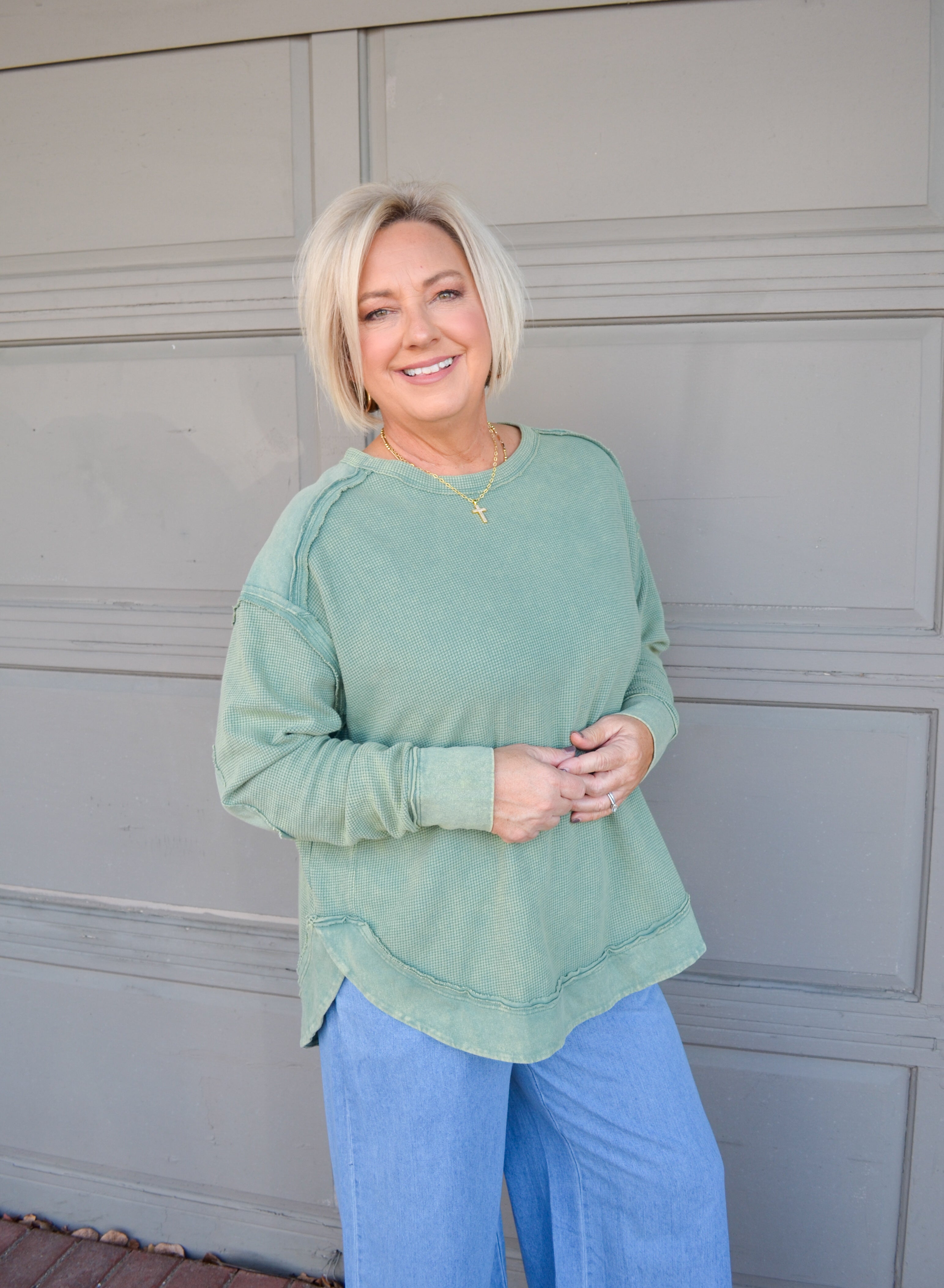Cozy Cues Pullover in Sage