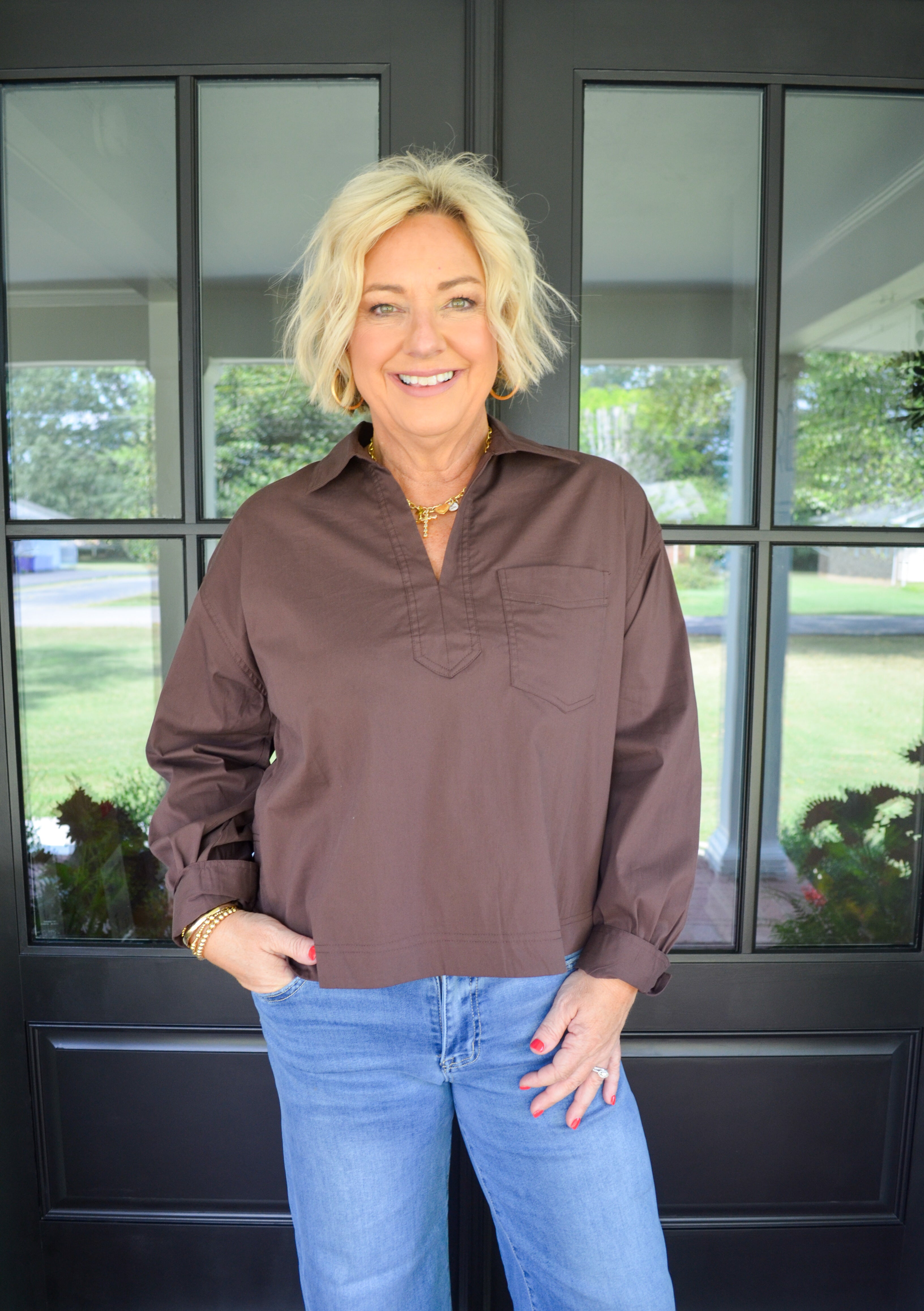 Sunday Hangout Top in Brown