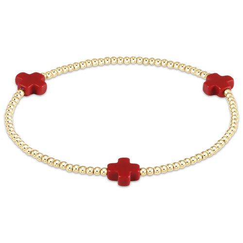 Signature Cross Gold Pattern 2mm Bead Bracelet Red