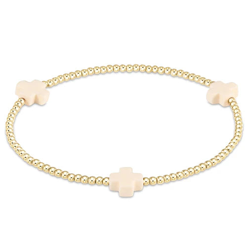 Signature Cross Gold Pattern 2mm Bead Bracelet Off White