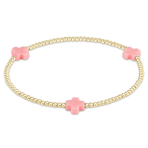 Signature Cross Gold Pattern 2mm Bead Bracelet Pink