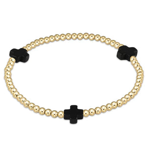 Signature Cross Gold Pattern 3mm Bead Bracelet Onyx