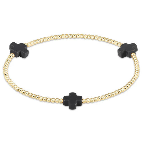 Signature Cross Gold Pattern 2mm Bead Bracelet Onyx