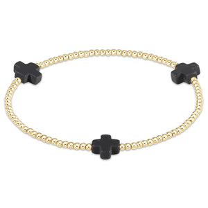 Signature Cross Gold Pattern 2mm Bead Bracelet Charcoal