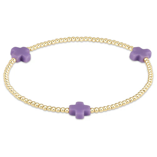 Signature Cross Gold Pattern 2mm Bead Bracelet Purple