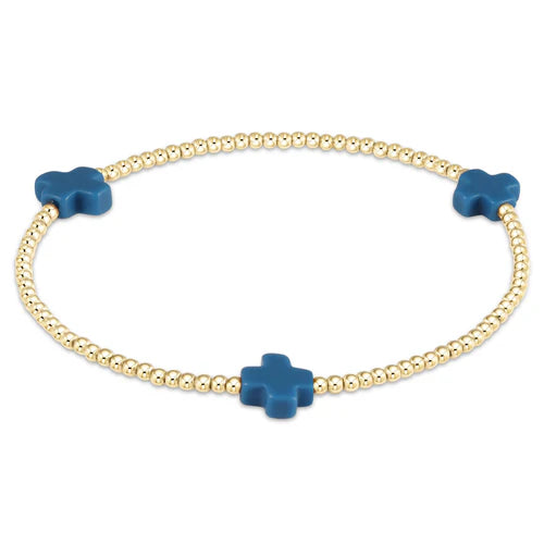 Signature Cross Gold Pattern 2mm Bead Bracelet Cobalt