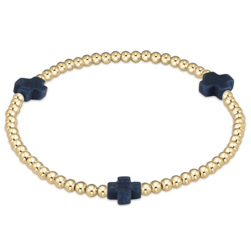 Signature Cross Gold Pattern 3mm Bead Bracelet Navy