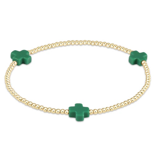 Signature Cross Gold Pattern 2mm Bead Bracelet Emerald