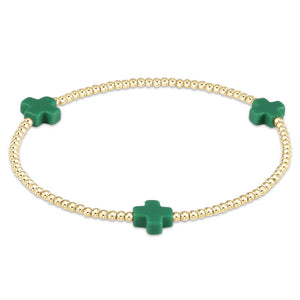 Signature Cross Gold Pattern 2mm Bead Bracelet Emerald