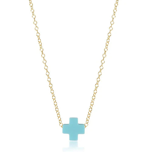 16" Necklace Gold Signature Cross Turquoise