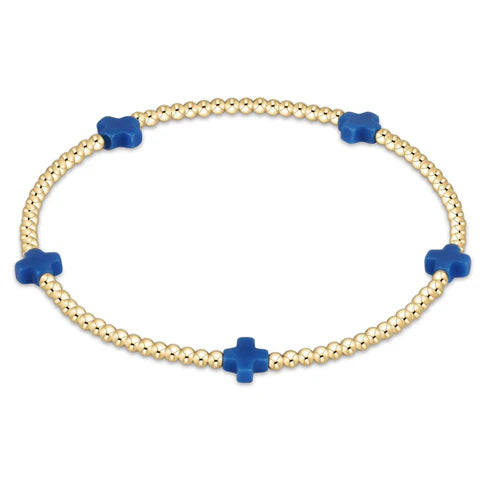 Signature Cross Small Gold Pattern 2mm Bead Bracelet Cobalt