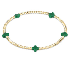 Signature Cross Small Gold Pattern 2mm Bead Bracelet Emerald