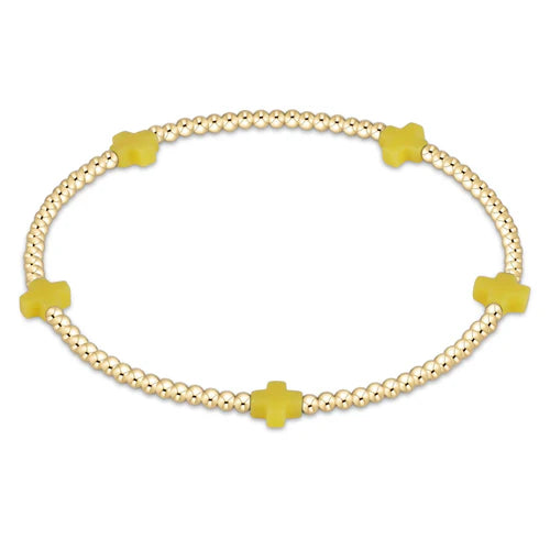 Signature Cross Small Gold Pattern 2mm Bead Bracelet Canary