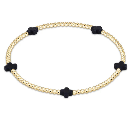 Signature Cross Small Gold Pattern 2mm Bead Bracelet Navy