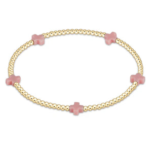 Signature Cross Small Gold Pattern 2mm Bead Bracelet Pink