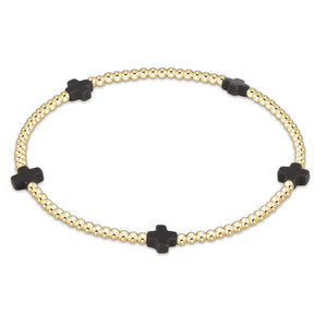 Signature Cross Small Gold Pattern 2mm Bead Bracelet Charcoal