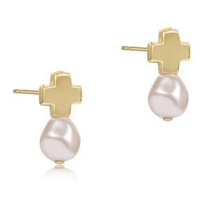 Signature Cross Gold Stud Pearl Earring