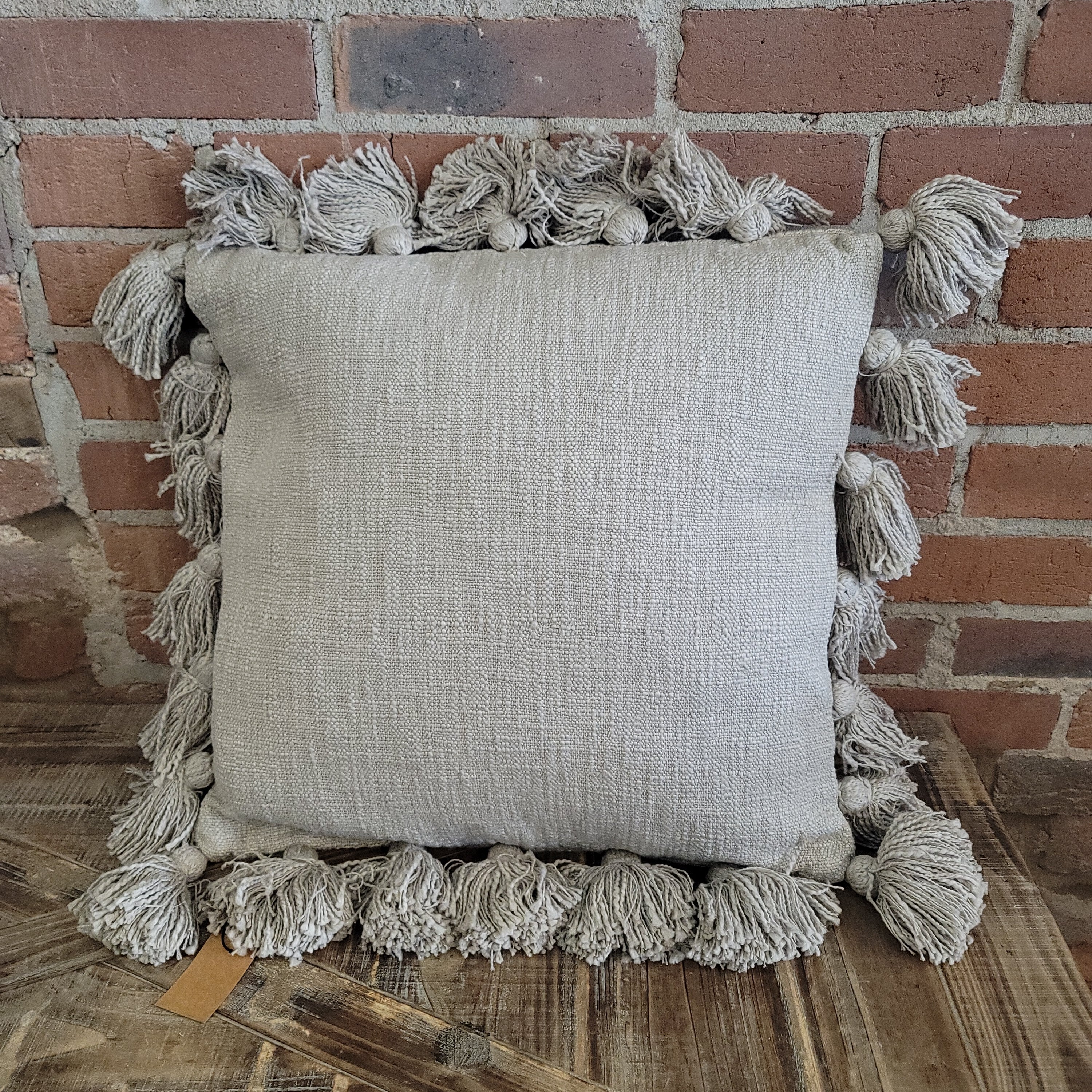 Grey Pillow with Tassels