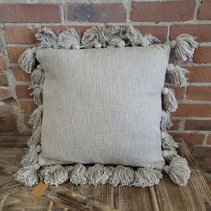 Grey Pillow with Tassels
